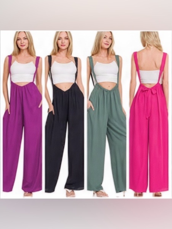 Zenana Outfitters Pants - Zenana Outfitters Plum Wide-Leg Suspender Jumpsuit